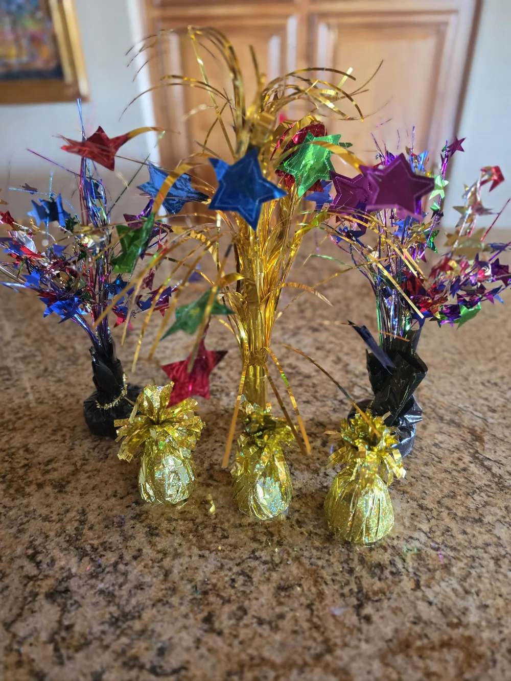 Party Pack Festive Multicolor Star Foil Table Decorations Gold Weights Bases EUC